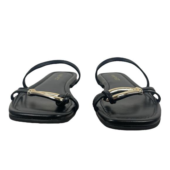 Nine West Tigra Square Toe Strappy Slide Flat Sandal Black Gold Size 7M - Picture 4 of 10